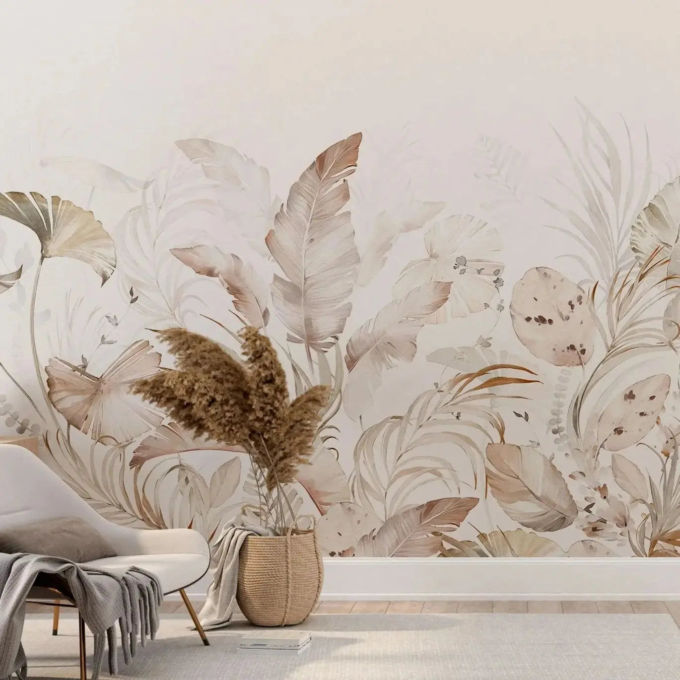 Watercolor Beige Leaf Mural