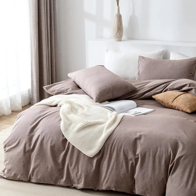 100% Washed Cotton 3-Piece Duvet Set - Mauve Brown