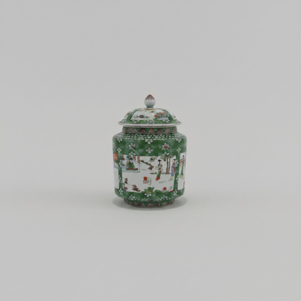 Hand-Painted Chinese Ginger Jar with Lid — Antique Reproduction