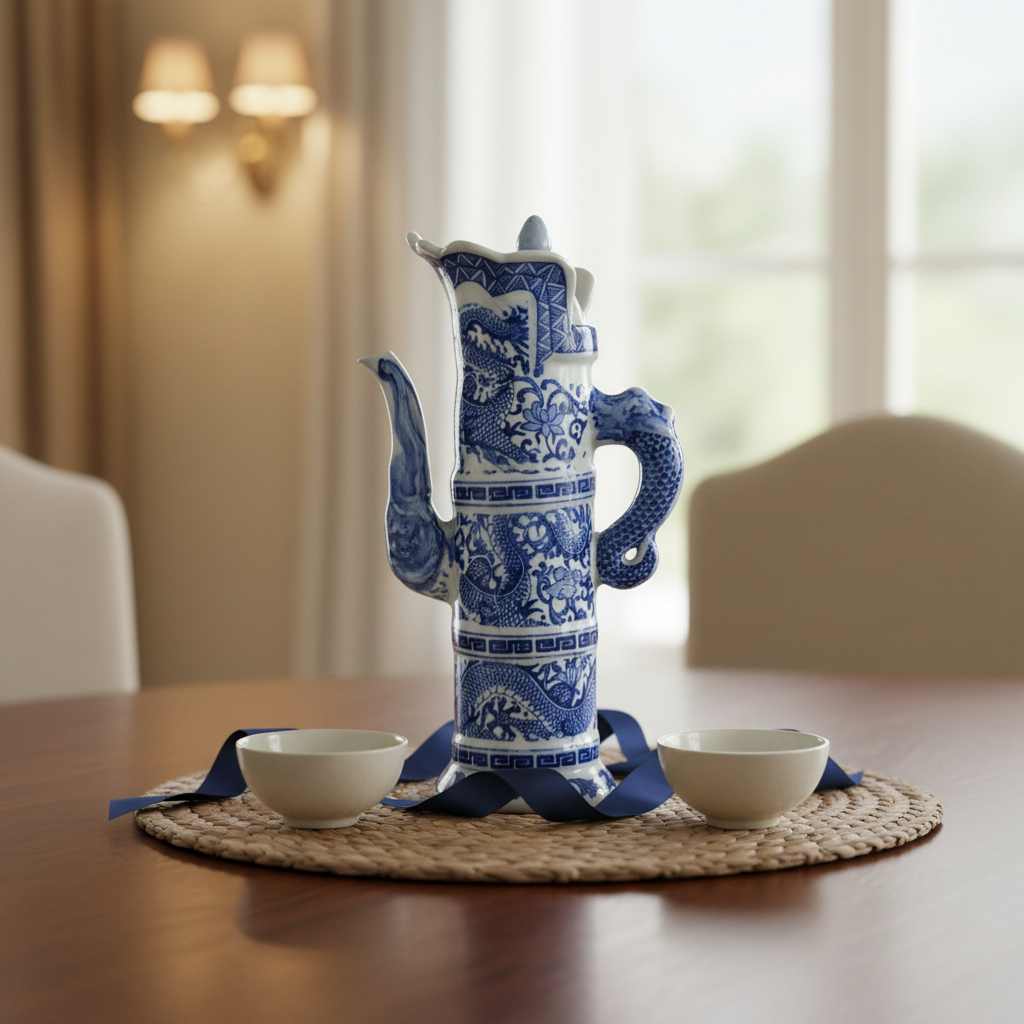 Qing Qianlong Blue & White Dragon Duomu Ewer — Antique Reproduction