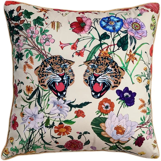 Elevate your decor with the allure of the wild using this Flora Cheetah velvet decorative pillow cover. Crafted from luxurious velvet, it showcases a sophisticated cheetah print intertwined with delicate floral elements. Add a touch of exotic elegance to any sofa or bed with this striking and versatile cover.