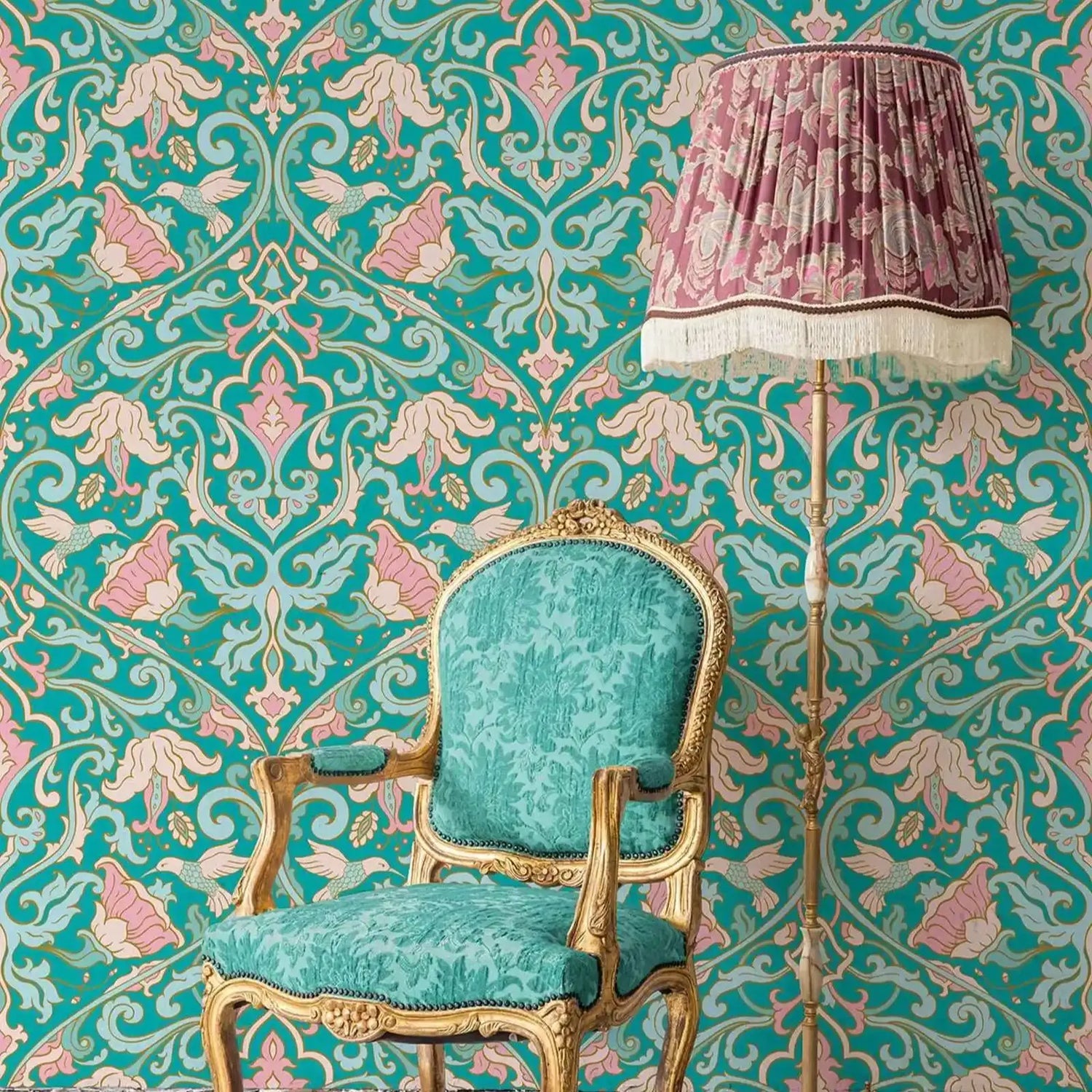 Pink Art Deco Floral Wallpaper