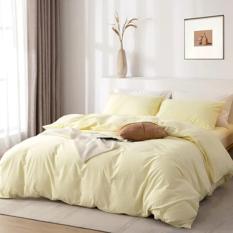 100% Washed Cotton 3-Piece Duvet Set - Pale Yellow