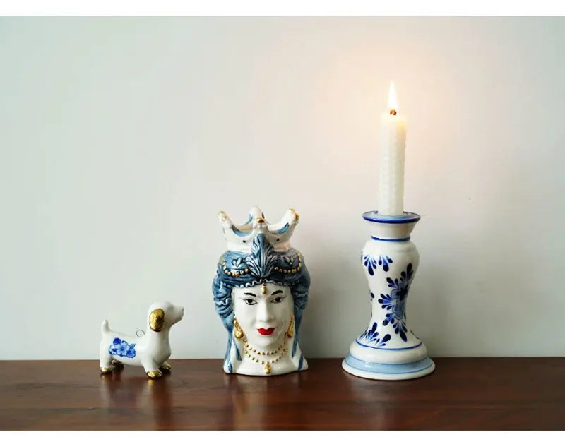 Sicilian Lady Blue & White Hand-Painted Ceramic Head Vase