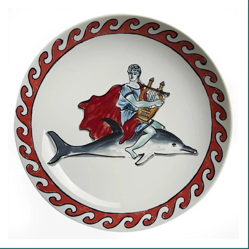 Poseidon's Journey Red Apollo & Dolphin Decorative Ceramic Plate