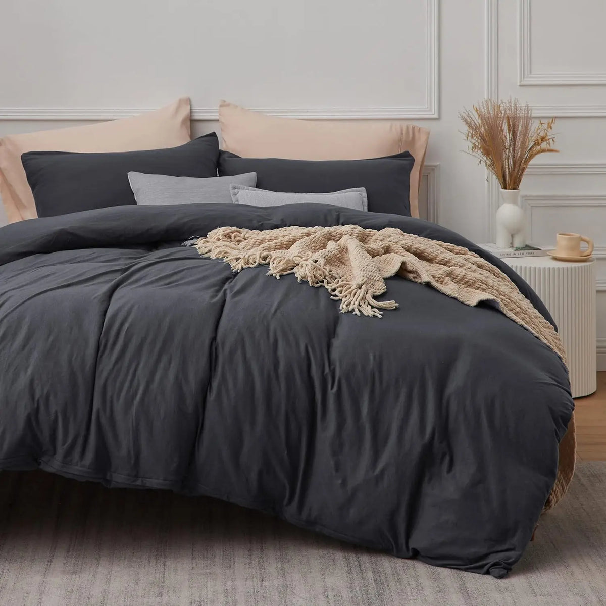 Experience luxury with our 100% Organic Flax Linen Washed Bedding Set in dark grey . Soft, breathable, and durable, it ensures ultimate comfort and timeless elegance.