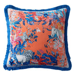 Jade Crane Pond Velvet Chinoiserie Throw Pillow Cover