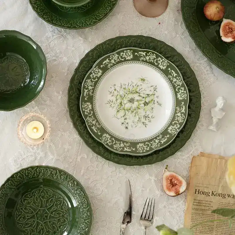 Vintage Inspired Floral Green Plate - MAIA HOMES
