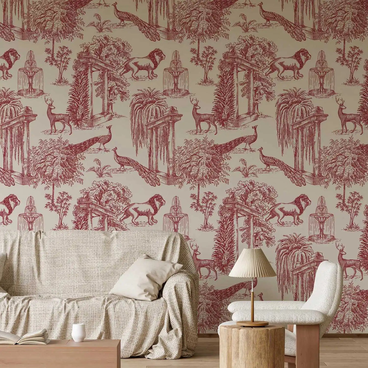 Burgundy French Toile Wallpaper