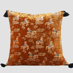 Vermilion Gallop Velvet Chinoiserie Horse Throw Pillow Cover