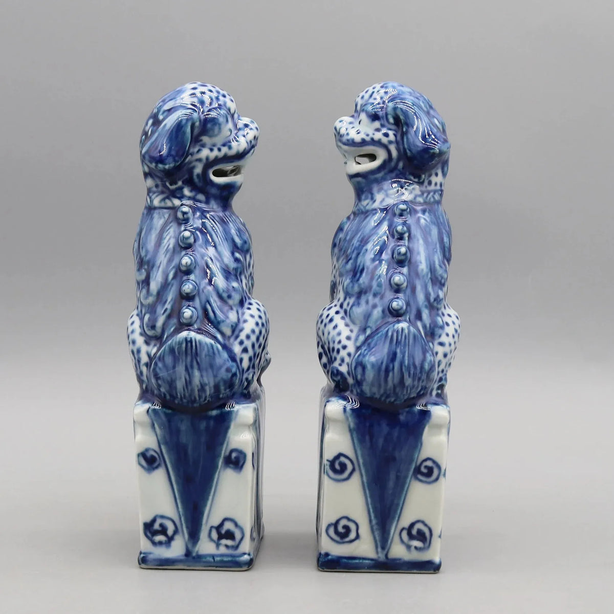 Pair of Guardian Blue Foo Dog Porcelain Sculptures