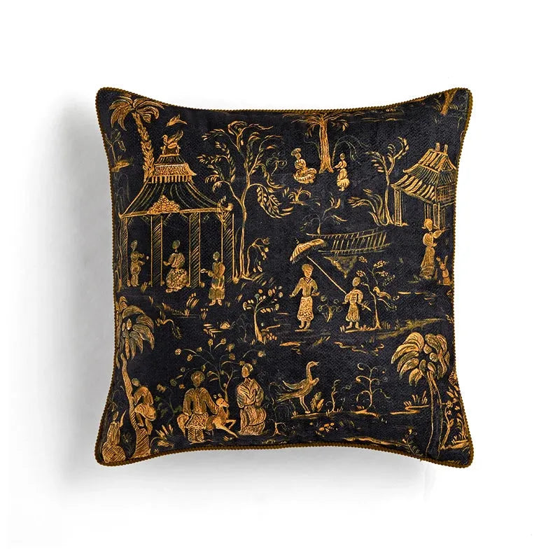 Chinoiserie Courtyard Throw Pillow Cover B