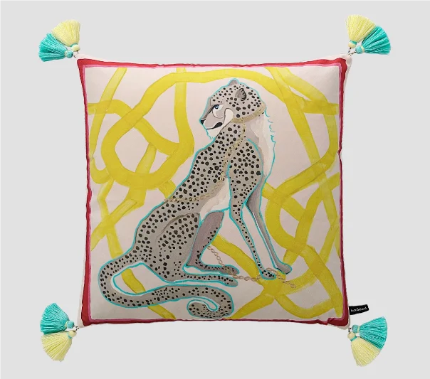 Luxe Blue & Green Lion Print Cushion Cover