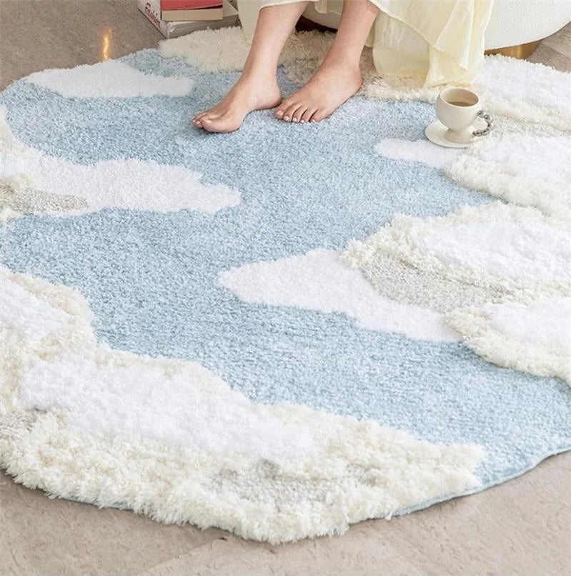 Blue & White Scenic Round Area Rug