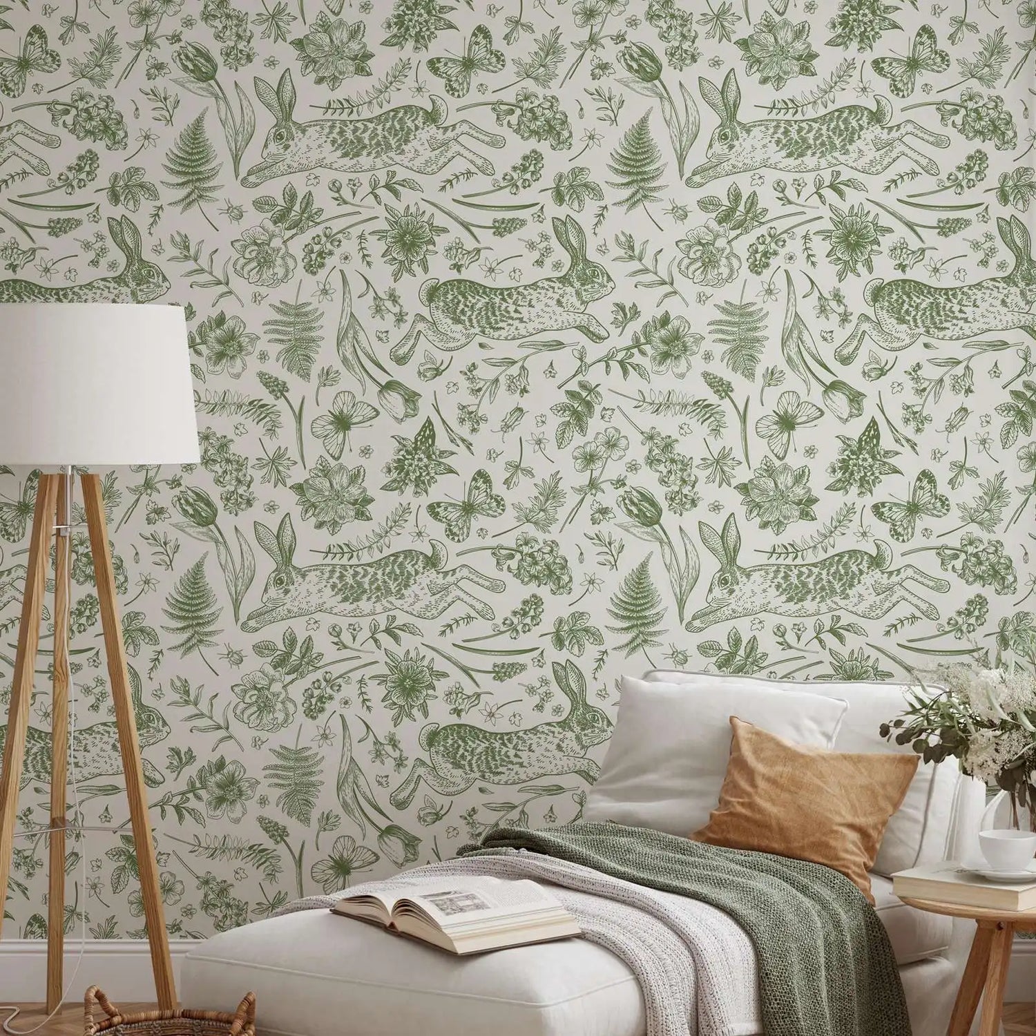 Vintage Botanical Rabbit Forest Wallpaper