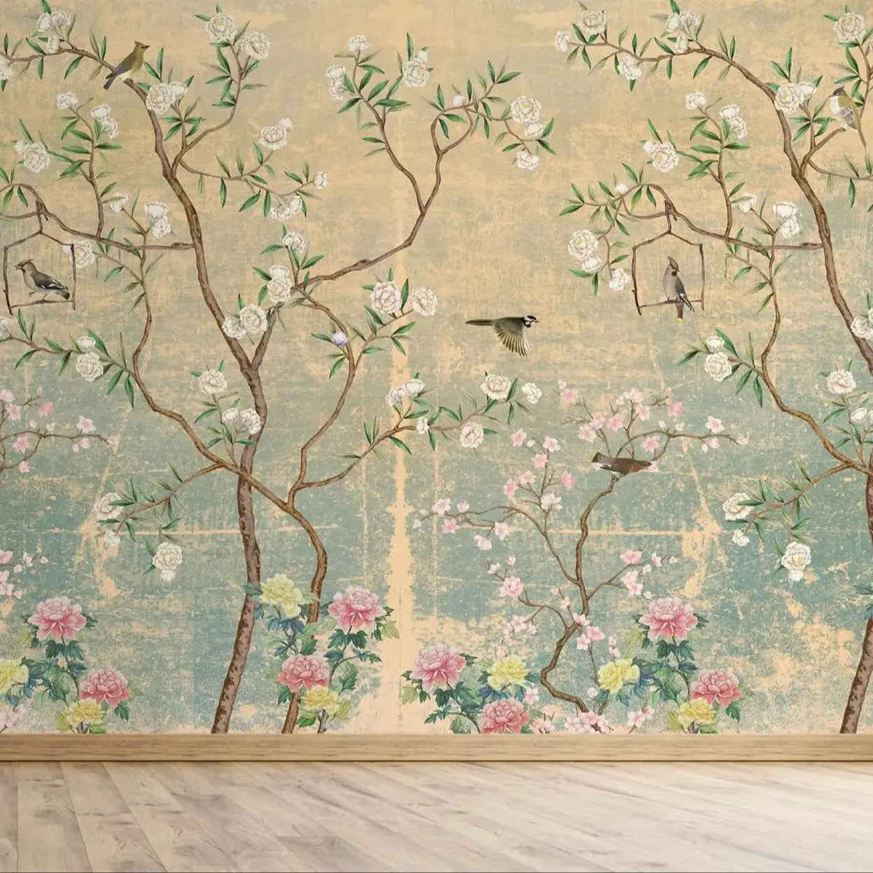 Birds and Blossom Chinoiserie Wallpaper