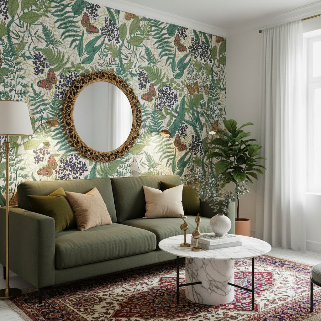 Botanical Butterfly Greenery Wallpaper