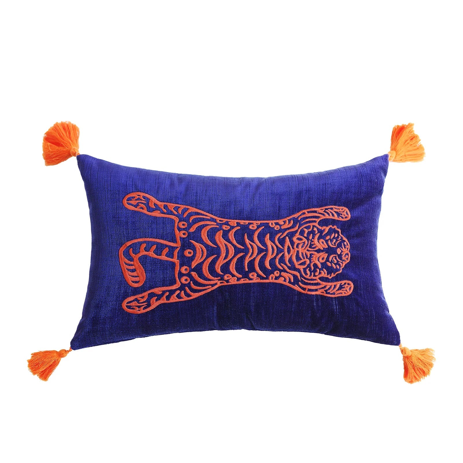 Sapphire Tiger Velvet Embroidered Throw Pillow Cover