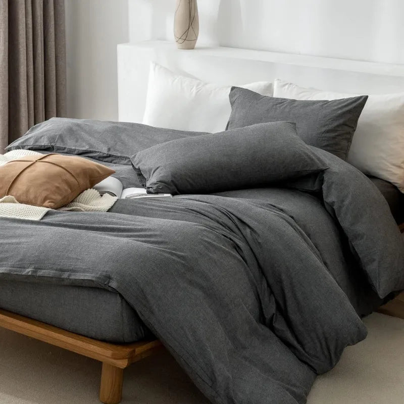 100% Washed Cotton 3-Piece Duvet Set - Grey