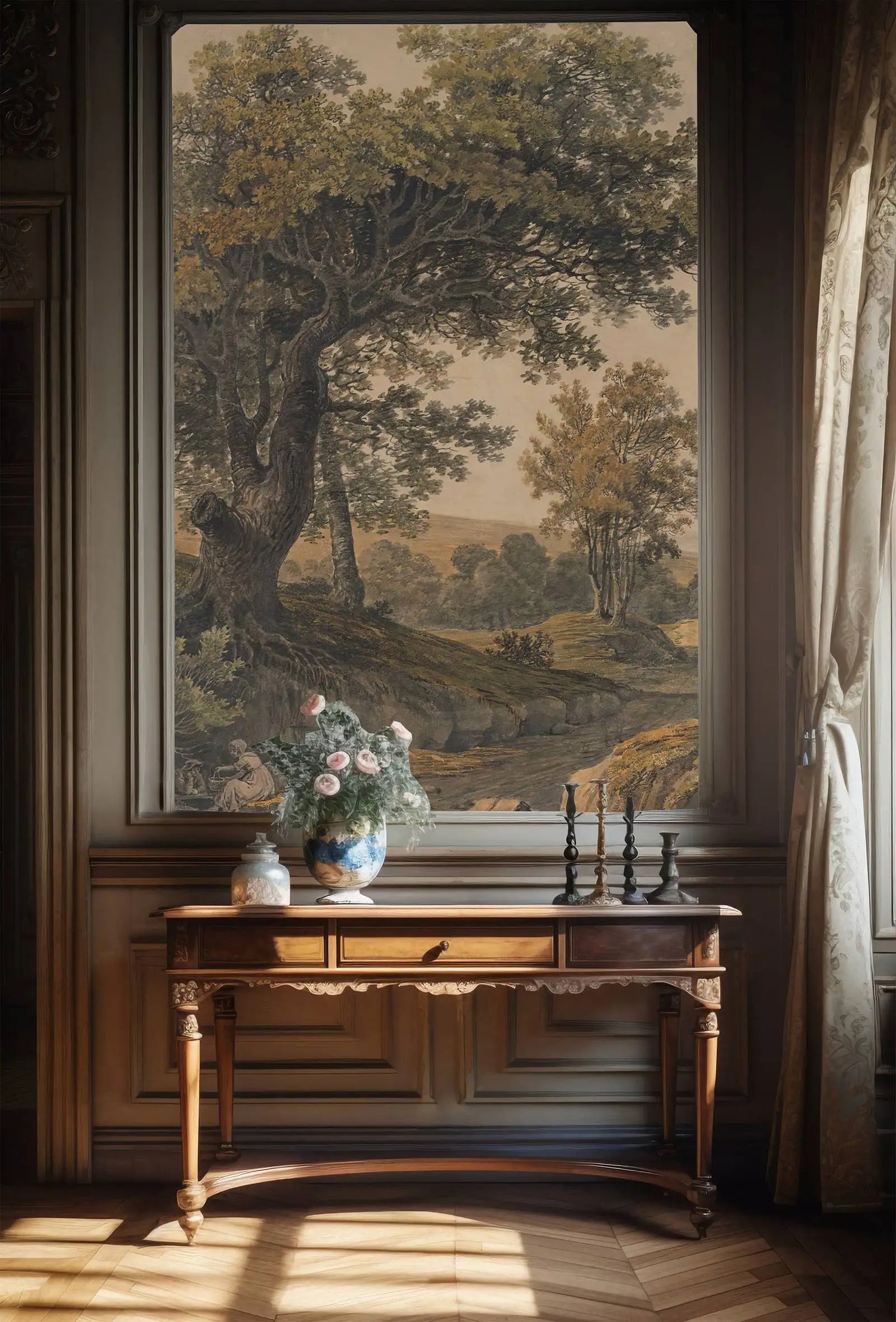 Vintage Watercolor Tree Landscape Mural Wallpaper