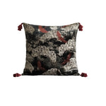 Scarlet Crane Velvet Embroidered Throw Pillow Cover