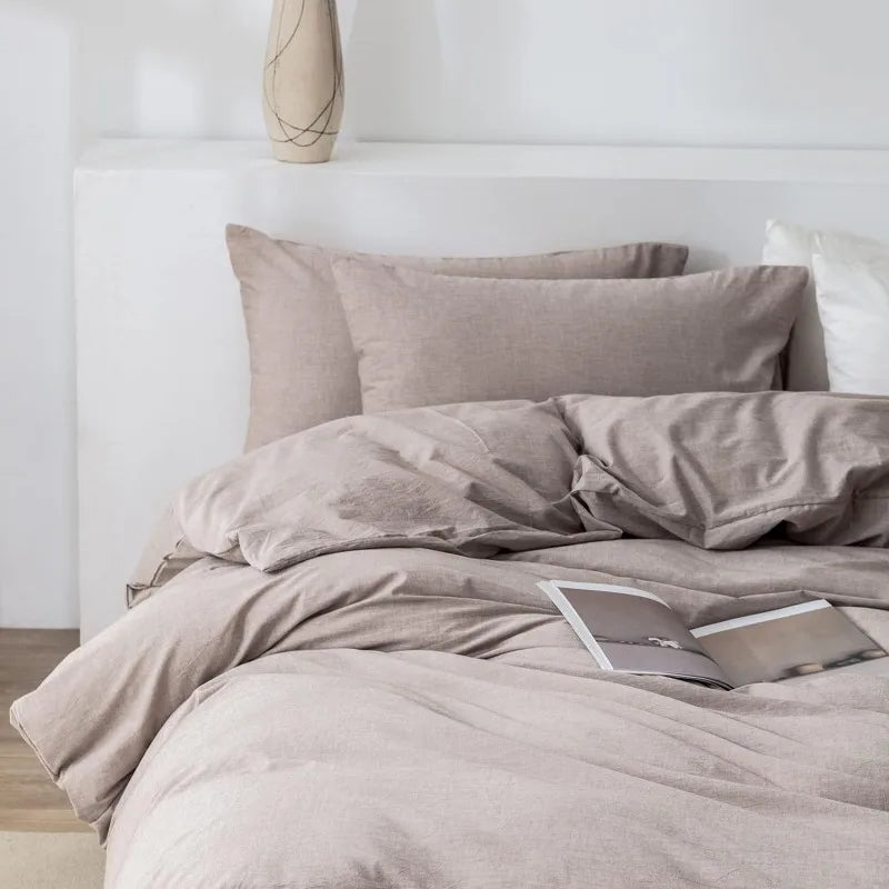 100% Washed Cotton 3-Piece Duvet Set - Light Taupe