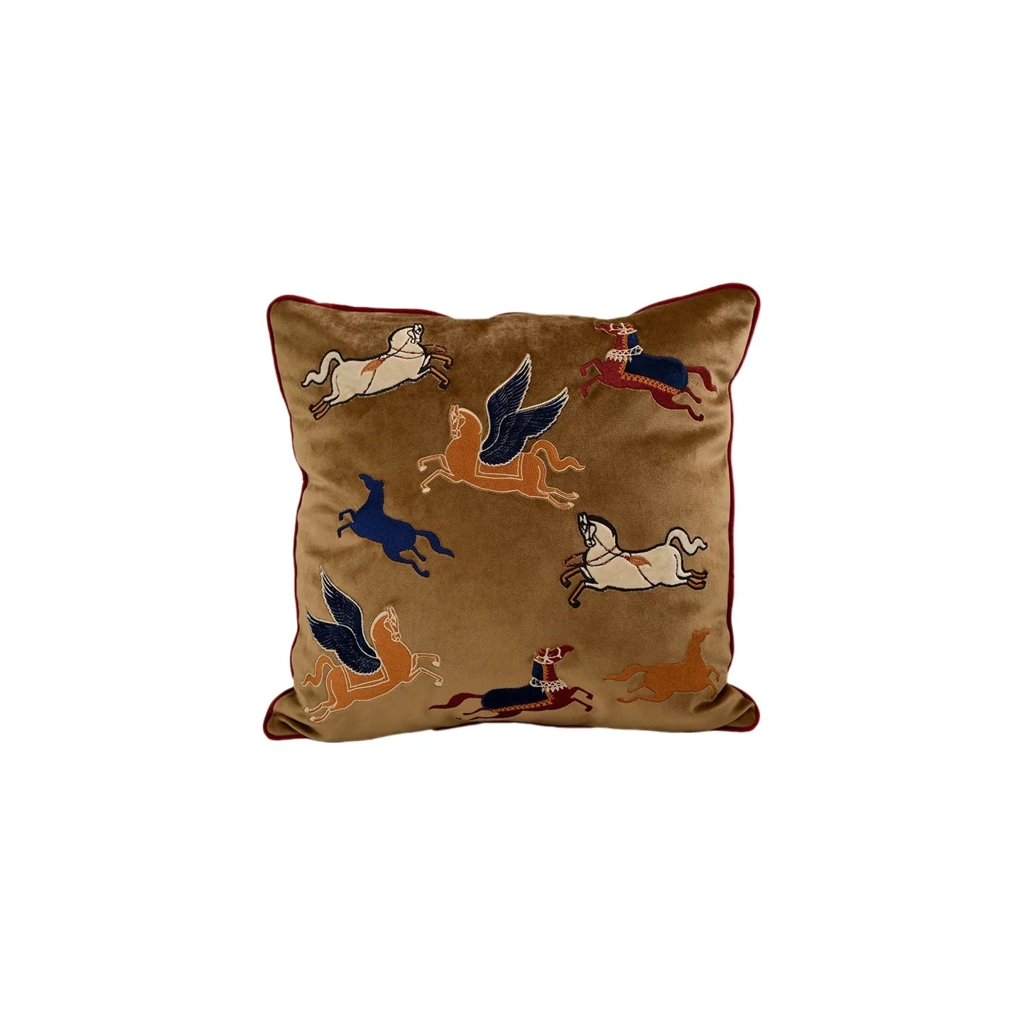 Winged Stallion Velvet Chinoiserie Horse Throw Pillow Cover