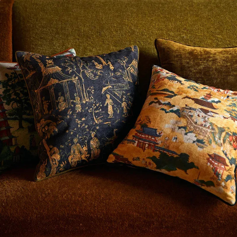 Chinoiserie Courtyard Throw Pillow Cover