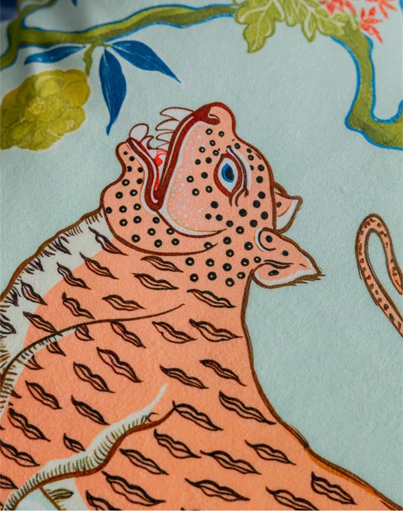 Luxe Leaping Tiger & Lemon Tree Pillow Cover