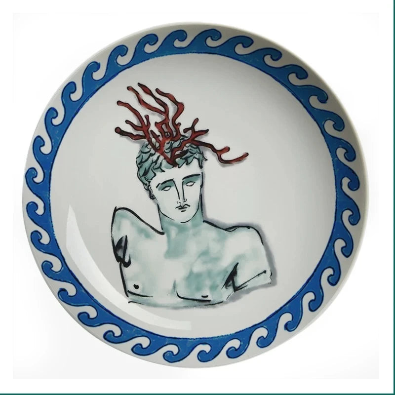 Poseidon's Journey Blue Coral Medusa Decorative Ceramic Plate