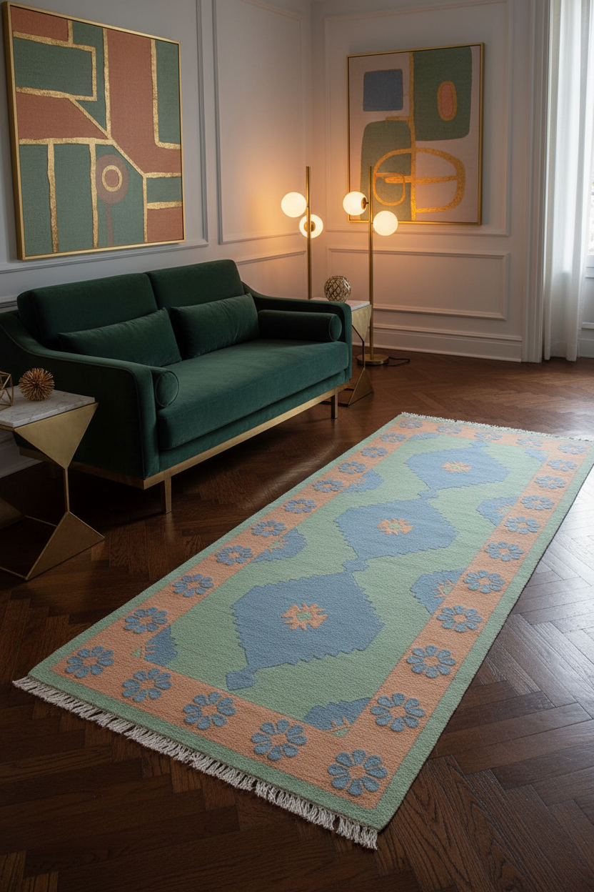 Sage & Amber Ogee Hand Knotted Runner Rug