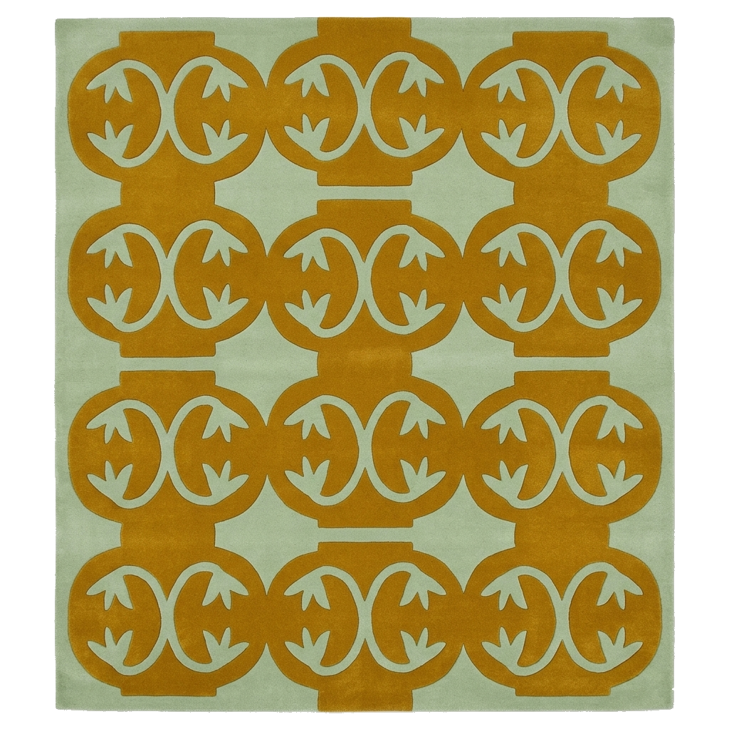 Sage and Gold Medallion Pattern Square Hand Tufted Rug 