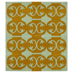 Sage and Gold Medallion Pattern Square Hand Tufted Rug 