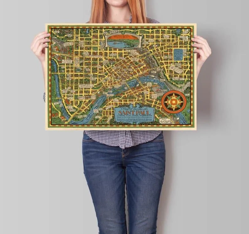 Saint Paul City Map Wall Print| Framed Map Wall Decor