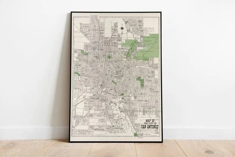 San Antonio Map Wall Print| Framed Map Wall Decor