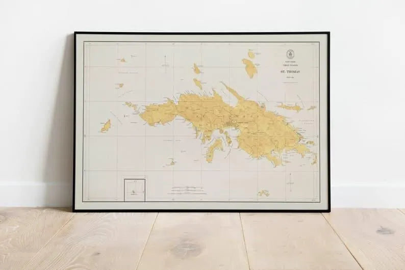 Map of West Indies, Virgin Islands, and St Thomas 1922| Art Print Wall Decor