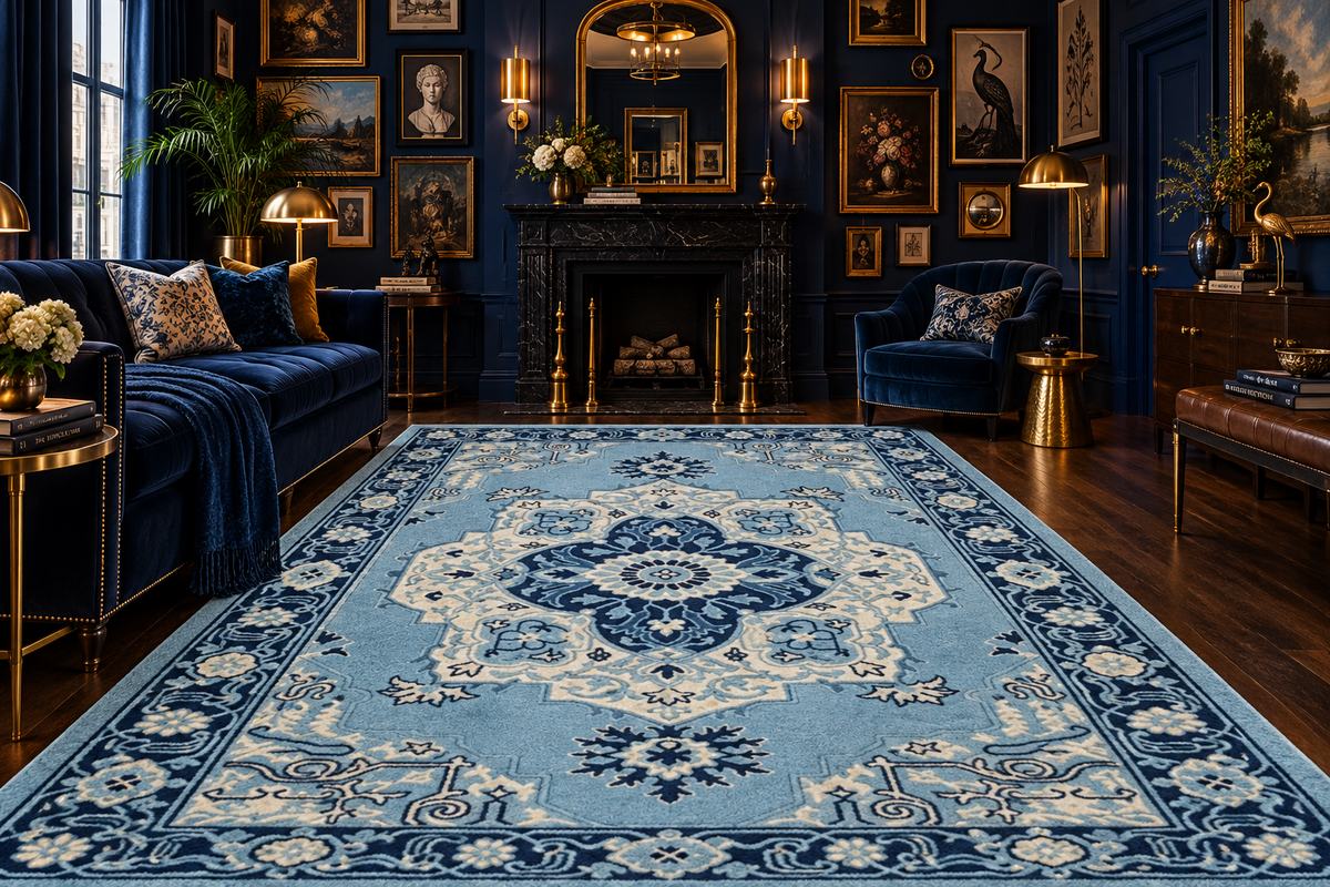 Sapphire Bloom Medallion Hand Tufted Rug