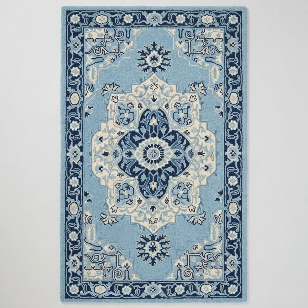 Sapphire Bloom Medallion Hand Tufted Rug — blue, navy, light blue traditional rug by Maia Homes