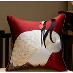 Oriental Crane Embroidered Satin Throw Pillow Cover A