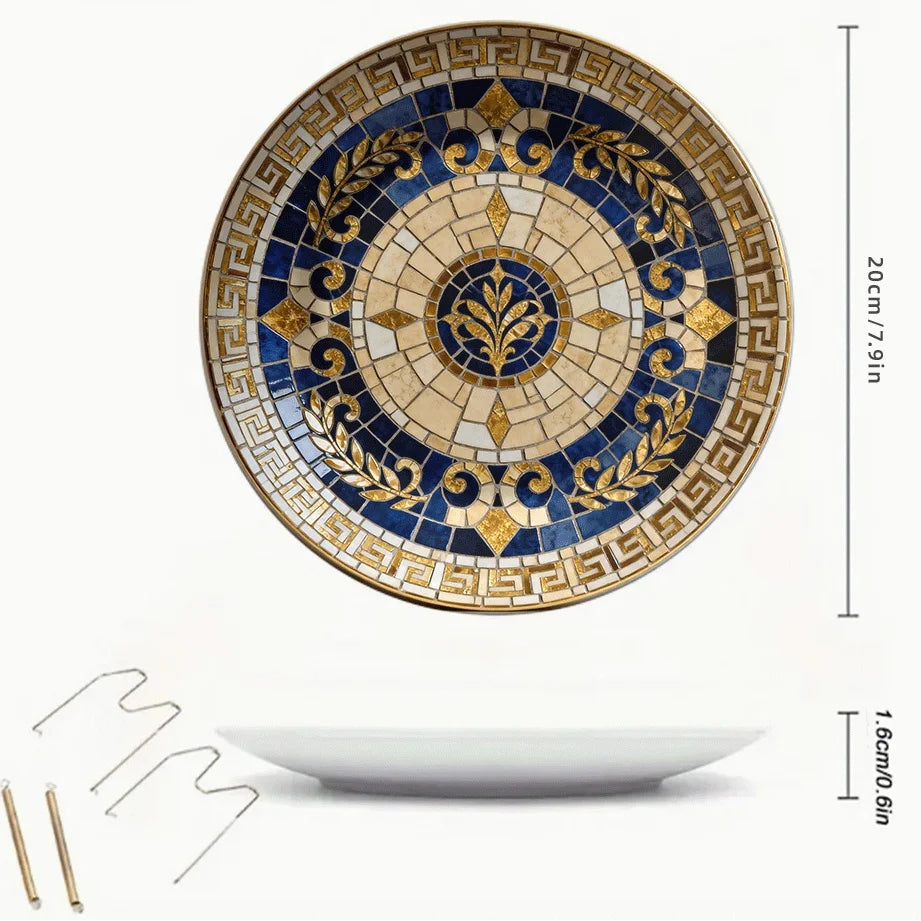 Blue & White Geometric Mosaic Ceramic Wall Plate