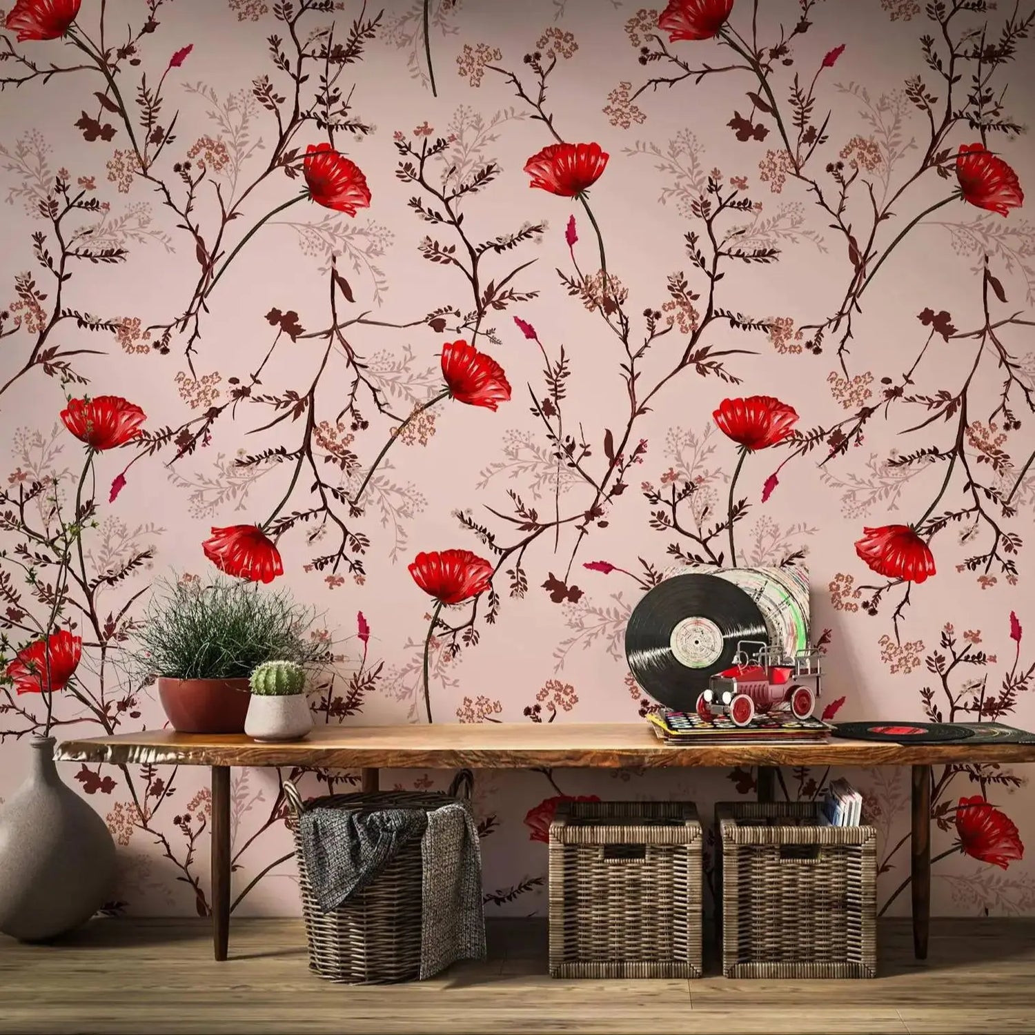 Blush Pink Poppies Wallpaper