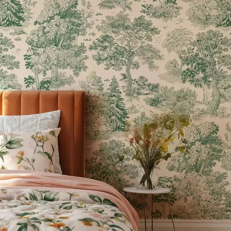 Green Vintage Forest Mural