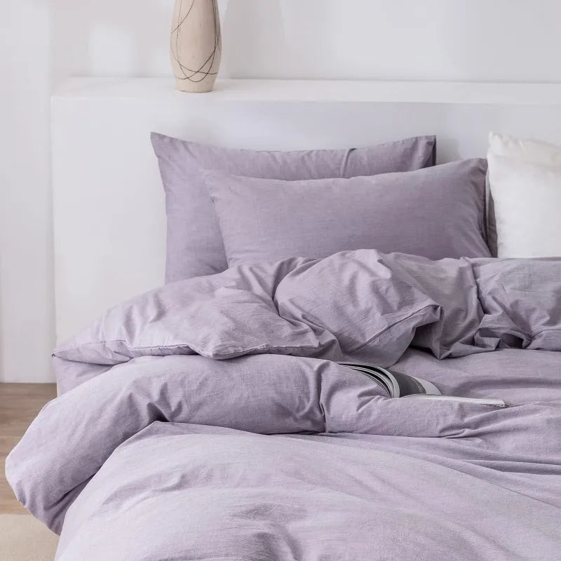 100% Washed Cotton 3-Piece Duvet Set - Light Purple