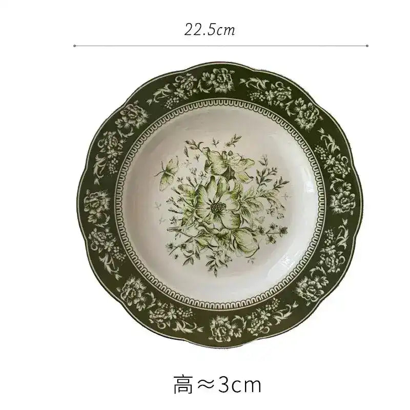 Vintage Inspired Floral Green Plate - MAIA HOMES