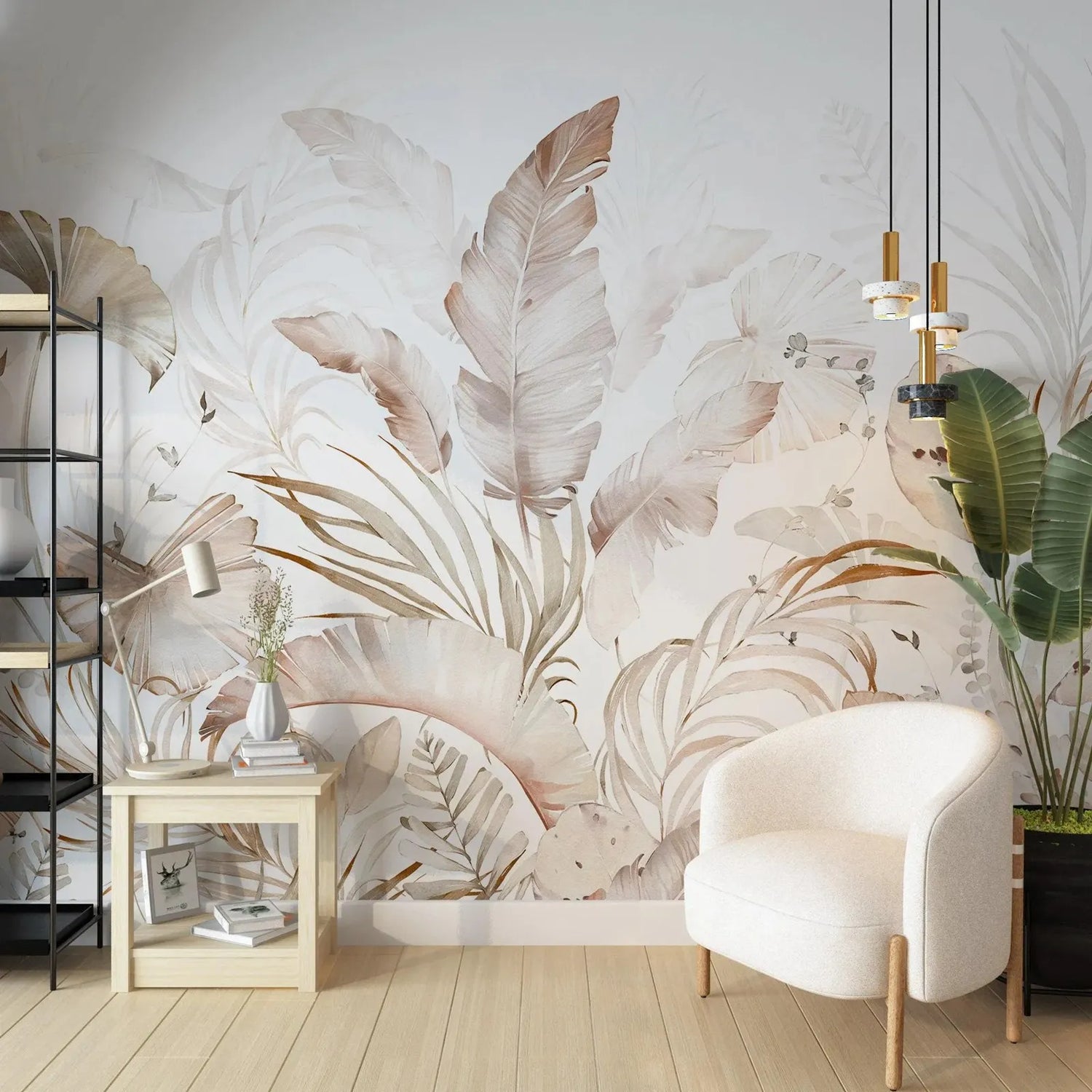 Watercolor Beige Leaf Mural