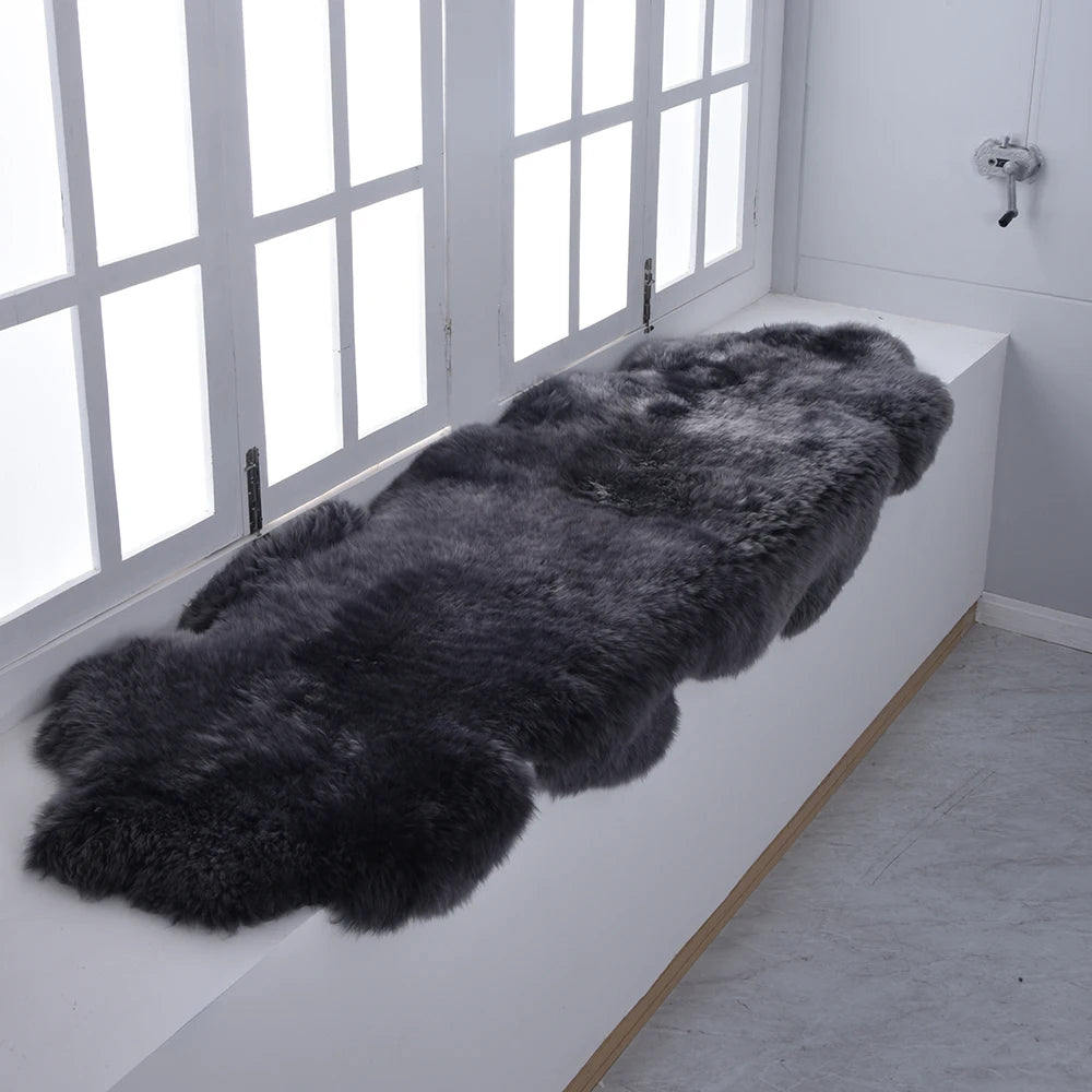 Black Soft Texture Shaggy Natural Fur Sheepskin Area Rug