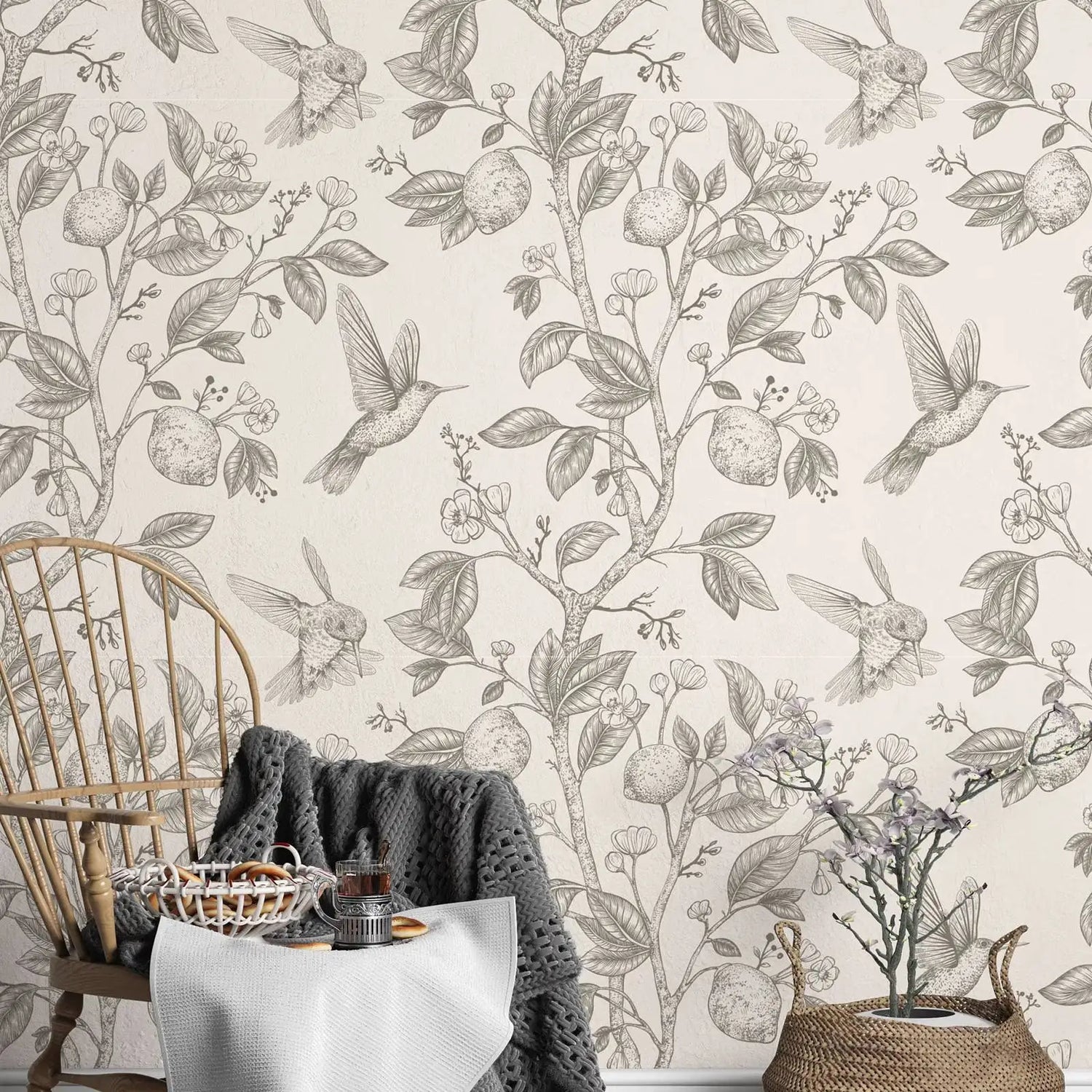 Hummingbird Floral Wallpaper