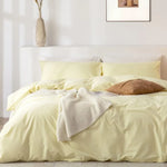 The Washed Cotton 3-Piece Duvet Set in Pale Yellow offers a serene and inviting touch to your bedroom decor. Crafted from 100% washed cotton, this duvet set provides a soft, breathable, and durable fabric that ensures comfort throughout the night. The gentle pale yellow hue adds a warm and tranquil ambiance to your space, complementing various interior styles.