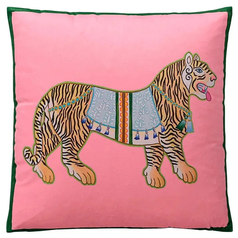 Feminine Leopard Velvet Printed Pillow Cover Pink