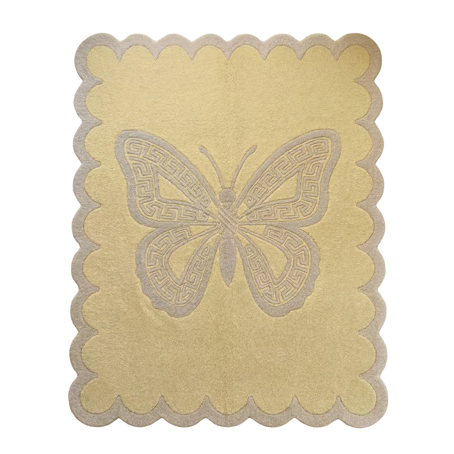 Decorative rug with a butterfly design on a beige background
